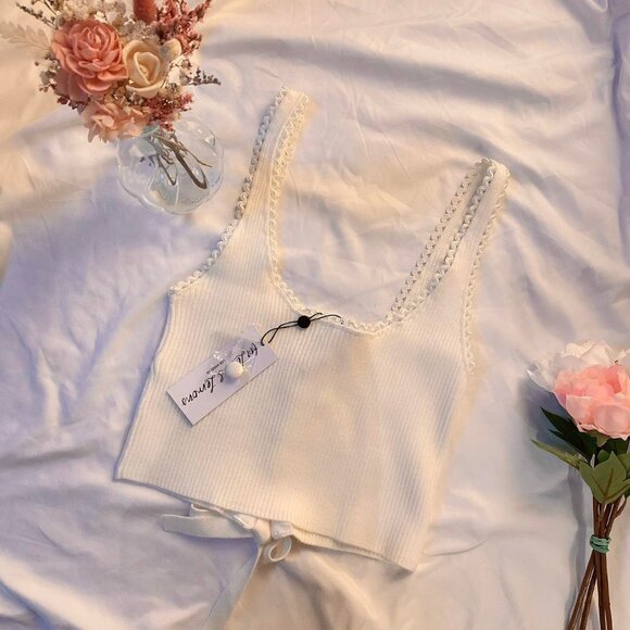 For Love & Lemons Pointelle Crop Top in XS - Picture 2 of 3